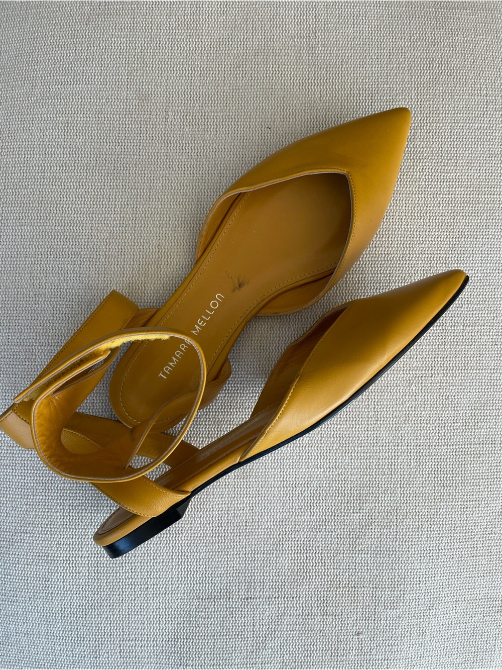 Tamara Mellon Mustard Yellow Pointed Slingback Flats - Picture 3 of 8